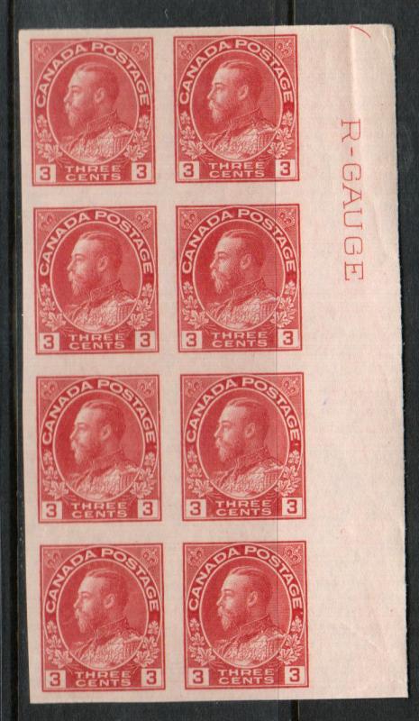 Canada #138ii Extra Fine Mint Never Hinged R Gauge Block Of Eight - Light Crease
