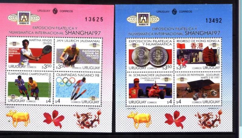 URUGUAY 1997 EXPO SHANGAI SPACE,SPORTS ,OLYMPIC S/SHEET BLYv 65-6 Mi 80-81 MNH