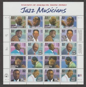 U.S. Scott #2983-2992 Jazz Musicians - Music Stamps - Mint NH Sheet - BM Plate