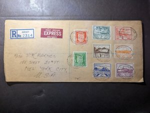 1946 Registered Express England Channel Islands Cover Jersey CI to NY USA