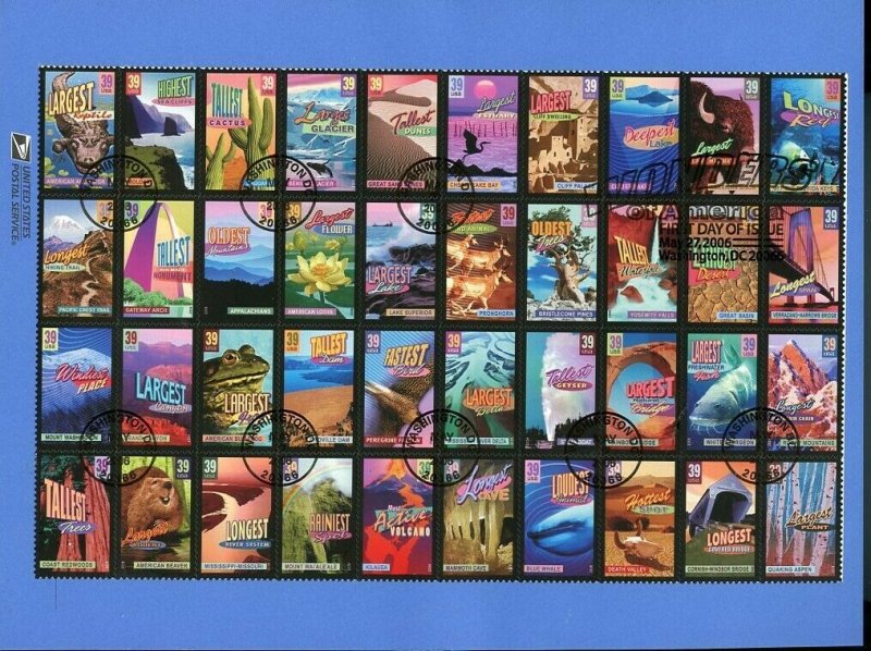 UNITED STATES 2006 WONDERS OF AMERICA  SHEET SOUVENIR PAGE FD CANCELED