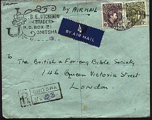 NIGERIA 1945 Registered cover to London ex ONITSHA........................93418W