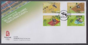 Hong Kong 2008 Beijing Olympic Equestrian Events Stamps Set on FDC