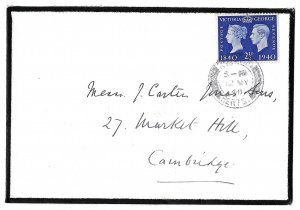 Hertfordshire to Cambridge England 1940 Mourning Cover, Scott 256, Stag Wax Seal