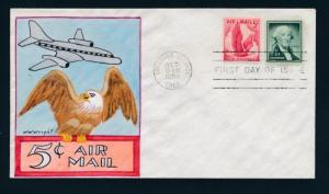 U.S. C50 Wm. Wright hand painted FDC, 4c air mail Eaglle, bird.,plane