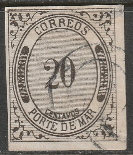 Mexico 1875 Sc JX12 porte de mar used large corner thin