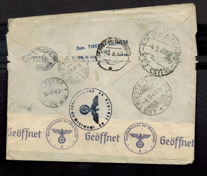 1940 Fiume Italy Censored Cover to Prague Czechslovakia Express Mail