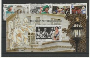 St.Helena 1999 Queen Mother century set of 4 and miniature sheet   MNH