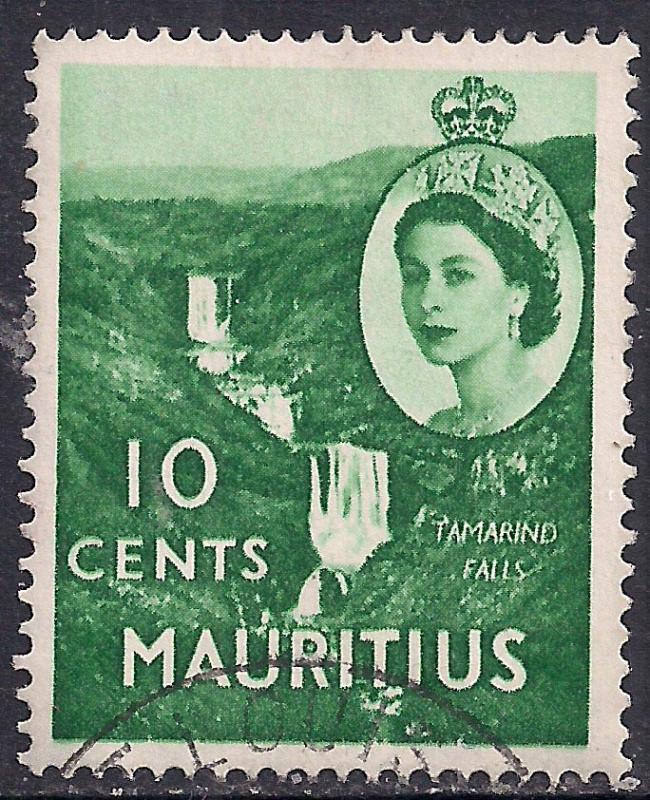 Mauritius 1953 - 58 QE2 10ct Bluish Green SG 297 ( M1413 )