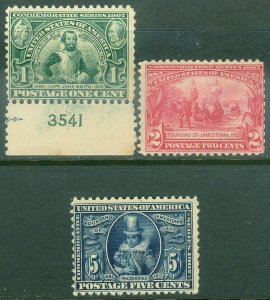 EDW1949SELL : USA 1907 Scott #328-30 Mint No Gum. Catalog $212.00.