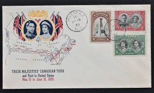 Canada #246-248 FDC Their Majesties Canadian Tour Royal Visit May 15, 1939