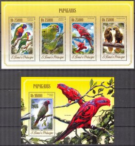 Sao Tome and Principe 2014 Birds Parrots sheet + S/S MNH