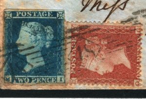 GB SG.14/29 MIXED FRANKING 2d Blue Used Abroad CRIMEAN WAR Cover 1855 Kent MC13a 