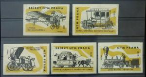 Match Box Labels ! industry science car cars train horse plain prague GN29