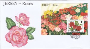 Jersey 2010 Roses Miniature Sheet, on official FDC