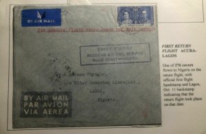 1937 Accra Gold Coast First Return Flight Cover FFC To Lagos Nigeria