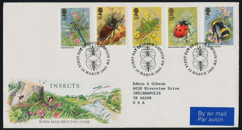 Great Britain 1098-1102 on FDC Insects, Flowers - Royal Mail Cover