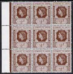 Leeward Islands 1954 QEII Key plate 1/2c marginal block o...