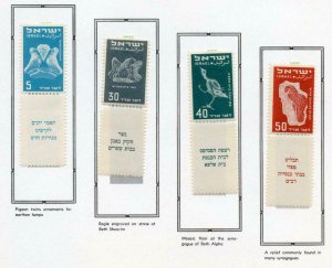 ISRAEL SELECTION OF TABS & SHORT TABS  ON  PAGES MINT  HINGED AS SHOWN
