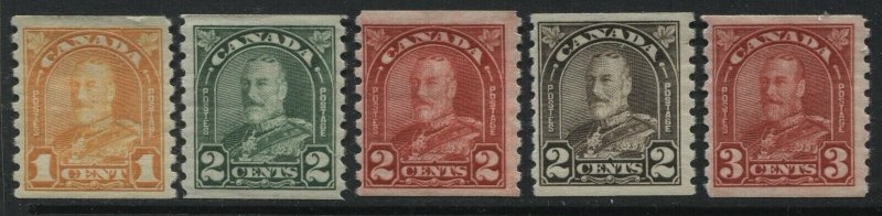 Canada 1930 Coil singles to 3 cents mint o.g.