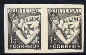 Portugal 1931 Lusiad 15c black imperf pair on gummed pape...