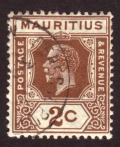 Mauritius 1926 Sc#180, SG#224 2c Brown KGV Head USED-Hinged.
