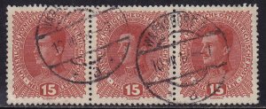 Austria - 1917 - Scott #168 - used strip of 3 - WARNSDORF pmk Czech Republic