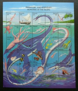 Palau Monsters Of Pacific 1993 Ocean Marine Dinosaur Fish Octopus (sheetlet) MNH