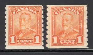 Canada 1929 GV Coil 1c Normal + Paste-up Singles Mint #160 CV$80