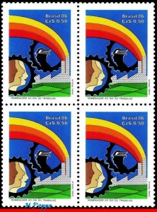 2045 BRAZIL 1986 LABOR'S DAY, JOBS, RAINBOW, RHM C-1509, BLOCK MNH