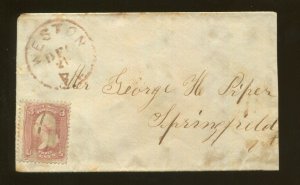 Postal History - Weston VT 1865 Red CDS Manual Cancel 3c Washington B0229