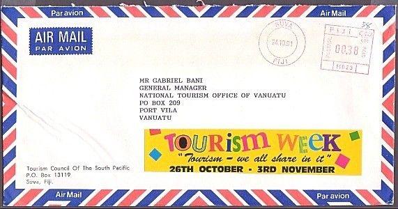 FIJI 1991 large Tourism Week cinderella on official cover..................30445