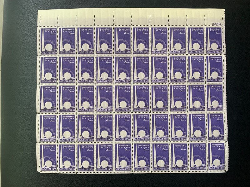 SCOTT 853 1939 NY WORLD'S FAIR 3c SHEET of 50 MNH one stamp separation