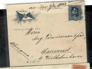 COSTA RICA COVER (P0209B) 1913 10C ON HAMBURG AMERIKA LINE ENVELOPE SENT TO GERM 