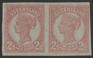 QUEENSLAND 1895 QV 2½d pair, imperf plate PROOF cat $1500. Very rare.