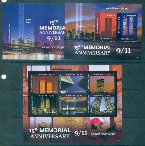 Grenada - Sc# 4167-9. 2016 15th Anniversary September 11th.  MNH. $35.50.