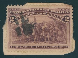 US 231 2 cent Columbian Exposition Issue; Used; On piece