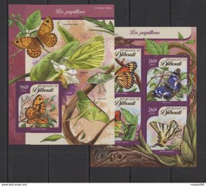 2016 Djibouti Flora & Fauna Butterflies Les Papillons Kb+Bl ** Dj113