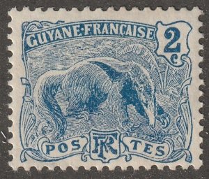 French Guiana, stamp,  Scott#52,  mint, hinged,  2, cents,  blue