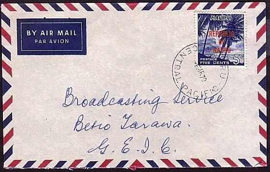 NAURU TO GILBERT & ELLICE 1970 cover 5c Republic overprint.................34471