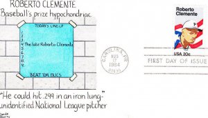Carole Murry Hand Painted FDC #2097 Roberto Clemente Puerto Rico Baseball 1984