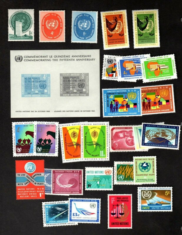 UNITED NATIONS 27 DIFFERENT MINT & 1 SOUVENIR SHEET