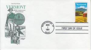 1991 United States Vermont  Statehood (Scott 2533) Artmaster FDC