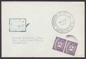 GB 1963 cover ex London Stamp Fair - unpaid - Postage dues added Edinburgh..Q966