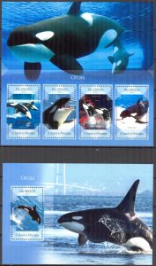 Sao Tome and Principe 2014 Marine Life Killer Whales Orcs sheet + S/S MNH