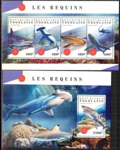 Togo 2018 Marine Life Sharks sheet + S/S MNH
