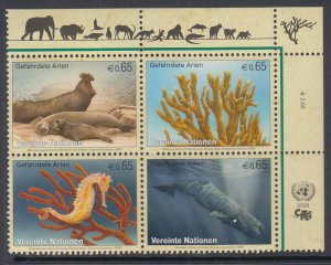 UN Vienna 420a Marine Life Inscription Plate Block MNH VF