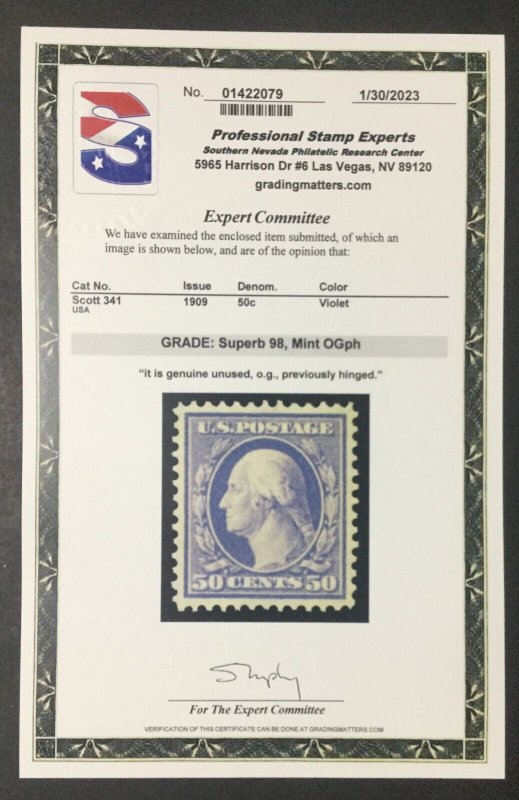 MOMEN: US STAMPS #341 MINT OG LH PSE GRADED CERT SUP-98 LOT #80356