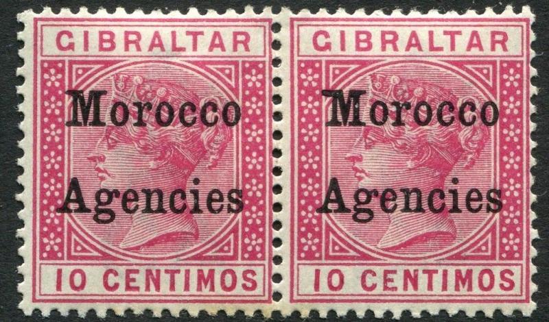 MOROCCO AGENCIES-1899 10c Carmine pair one with broad top to M Sg 10/10b 