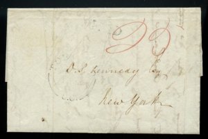 ?1844 TORONTO 20 PAID Manuscript to New York,  sfl cover Canada